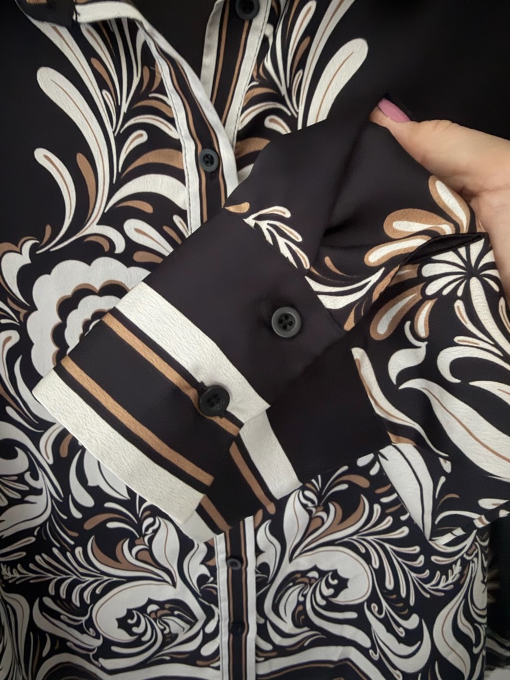 Ellen Tracy Blouse with Cream & Brown Baroque Print XL - Picture 3 of 5